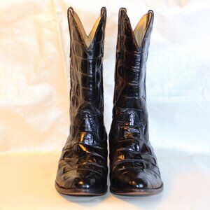Buitre Cowboy Boots + Crocodilian-Pattern Leather + Black + Size 10 D